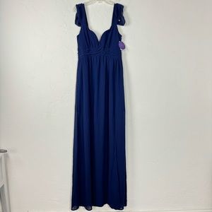 Windsor Maxi Dress Ball Gown Evening‎ Solid Navy Blue Lined Prom Sweetheart Neck